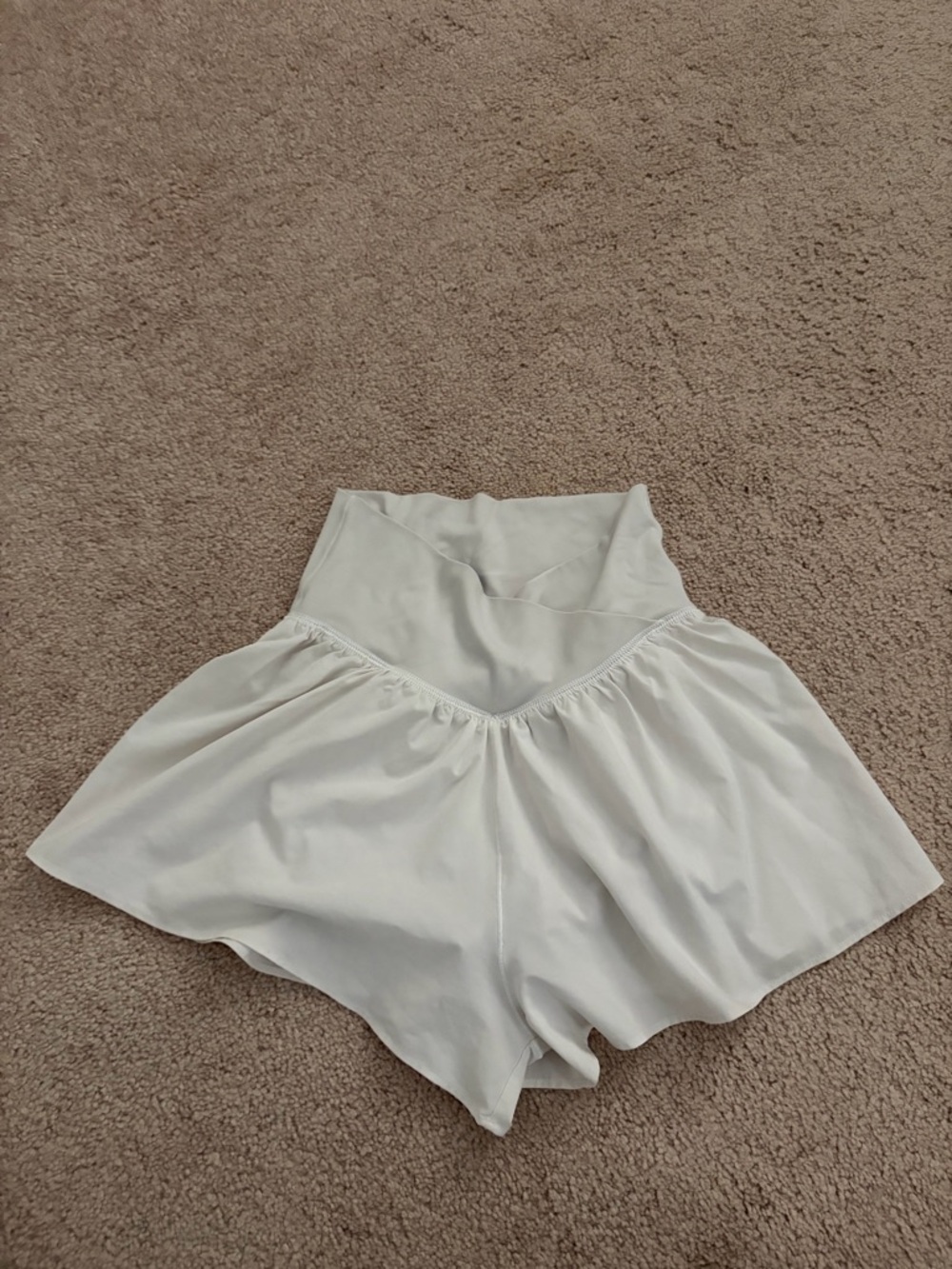 High-Rise White Athletic Shorts with Folded Waistband